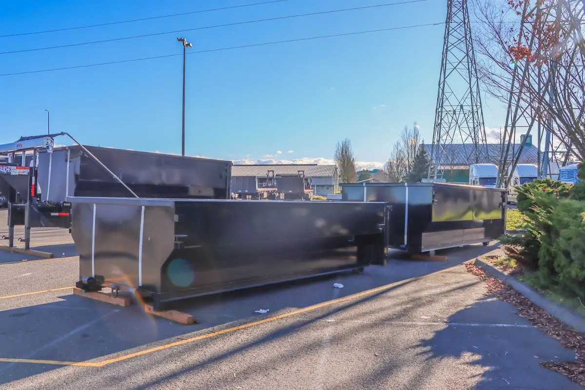 Roll-off dumpster ready for waste disposal at job site for 2 Yard Dumpster Rental in Kingsburg
